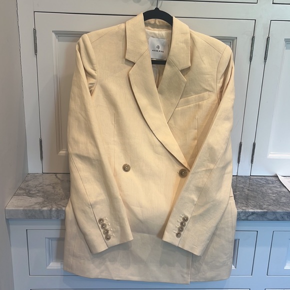 ANNE BING Yellow linen Double breasted Kaia Blazer - Picture 3 of 6
